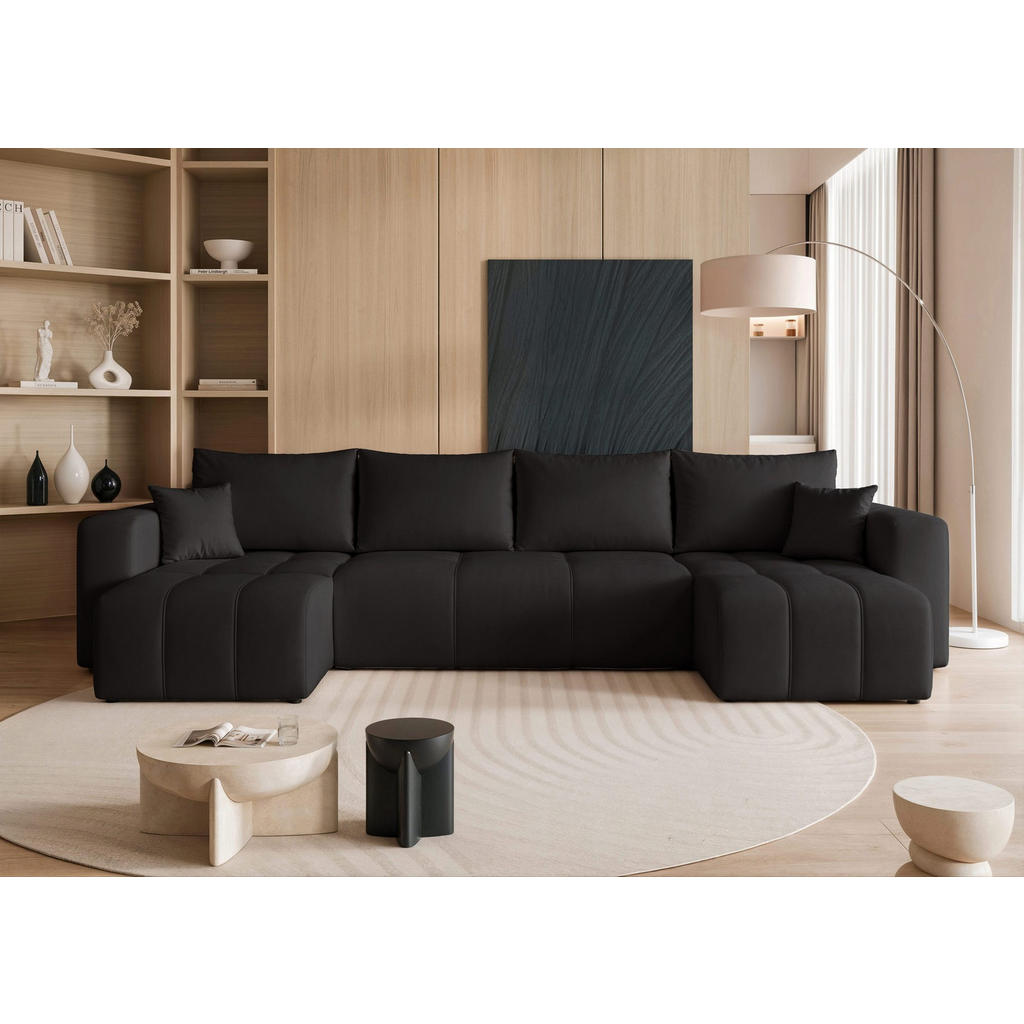 Thumbnail - Idohome Wohnlandschaft, Schwarz, Textil, Rechteckig, 318x79x145 cm, Wohnzimmer, Sofas & Couches, Wohnlandschaften, Wohnl...
