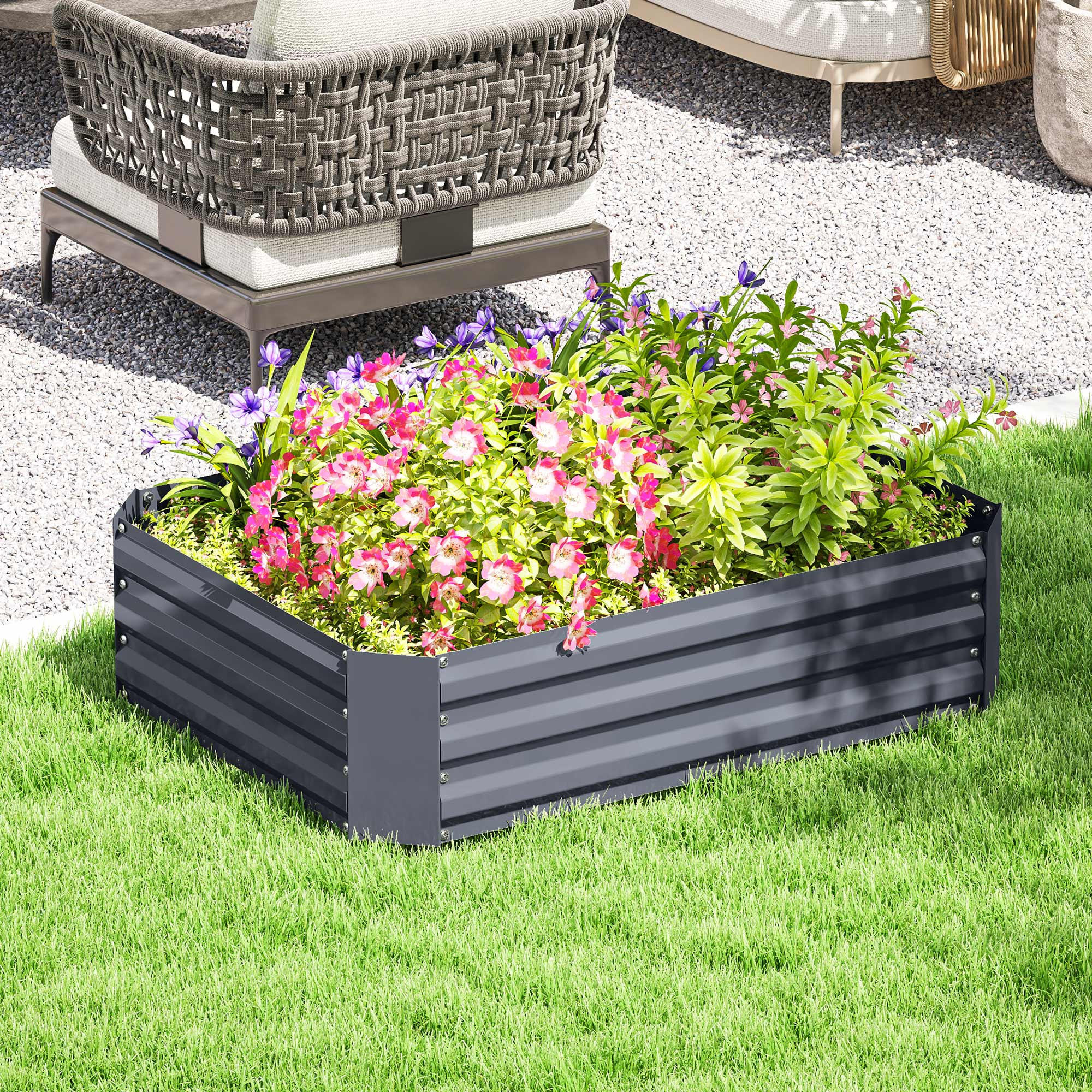 Outsunny Galvanisiertes Gartenhochbeet 180x90x30 Cm – Mit Verstärkungsstäben, Offenem Boden Für Gemüse & Blumen