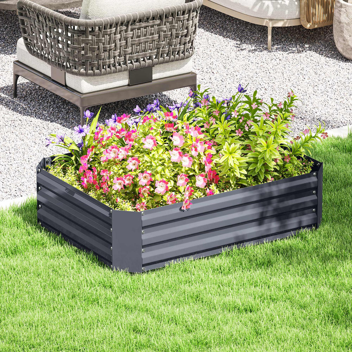 HOCHBEET, 120L x 90B x 30H cm - Dunkelgrau, Metall (90/30/120cm) - Outsunny