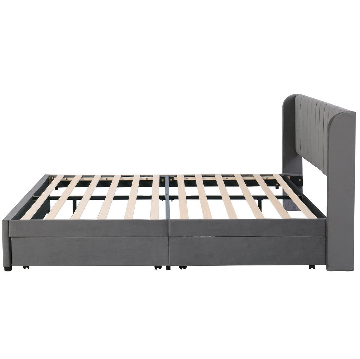 POLSTERBETT 180/200 cm Grau mit Lattenrost und 2 Schubladen aus Samt - Grau, Textil (180/200cm) - OKWISH