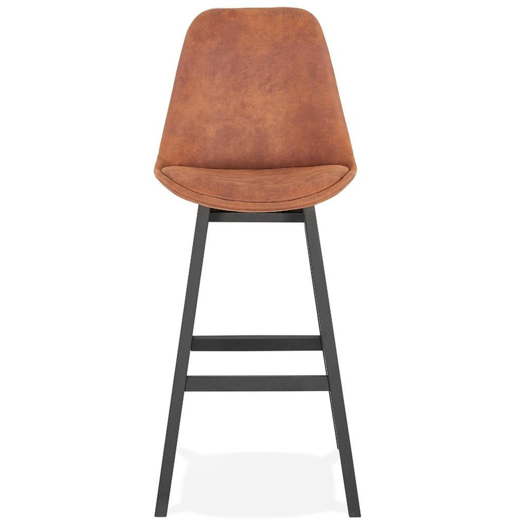 BARHOCKER Mikrofaser Eichenholzbeine Sitzhöhe 76cm Skandi-Stil NIXARA, Braun-Schwarz 48x56x113 cm - Schwarz/Braun, Eichenholz/Textil (48/113/56cm) - KADIMA DESIGN