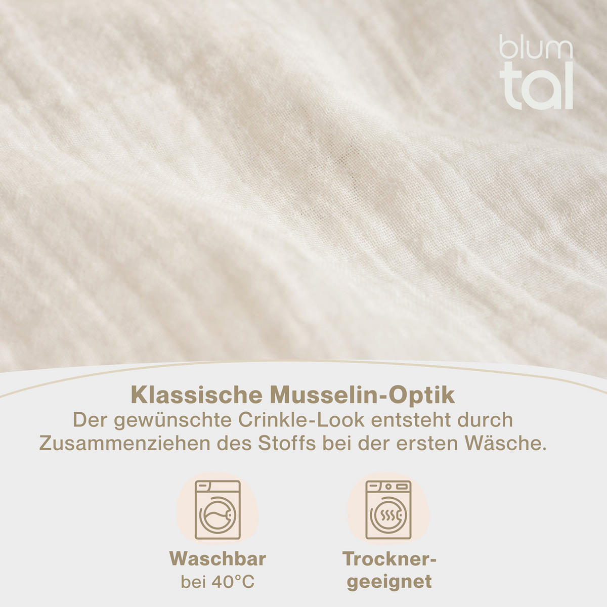 BETTWÄSCHE Musselin, 100% Baumwolle, 155/220 cm & 40/80 cm - Beige, Textil (155/220cm) - Blumtal