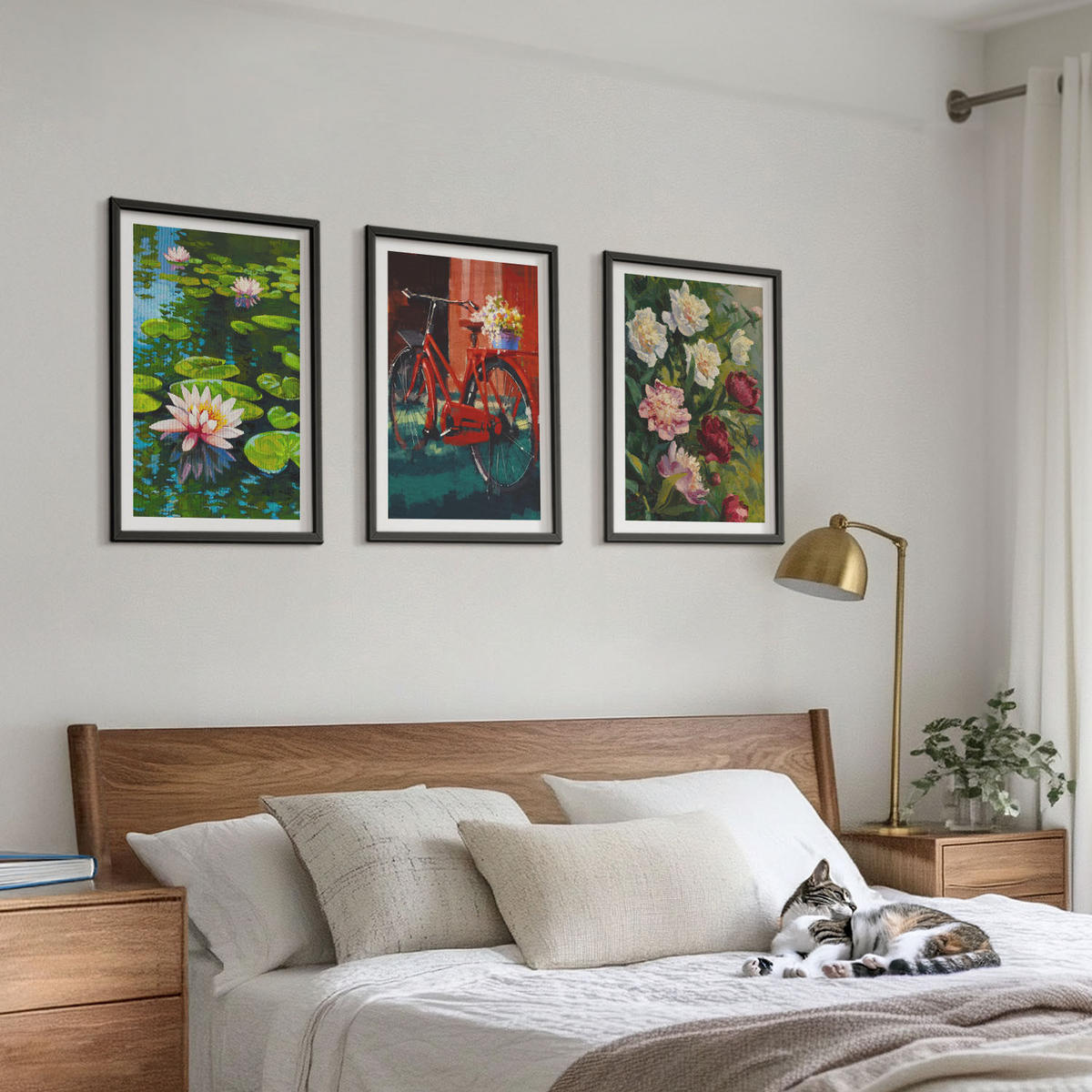 WANDBILDER 3er-Set - 40x60 cm Schwarzer Rahmen - Lilien im Garten, bunte Blumen - Schwarz, Kunststoff (40/60cm) - ArtPrintCave