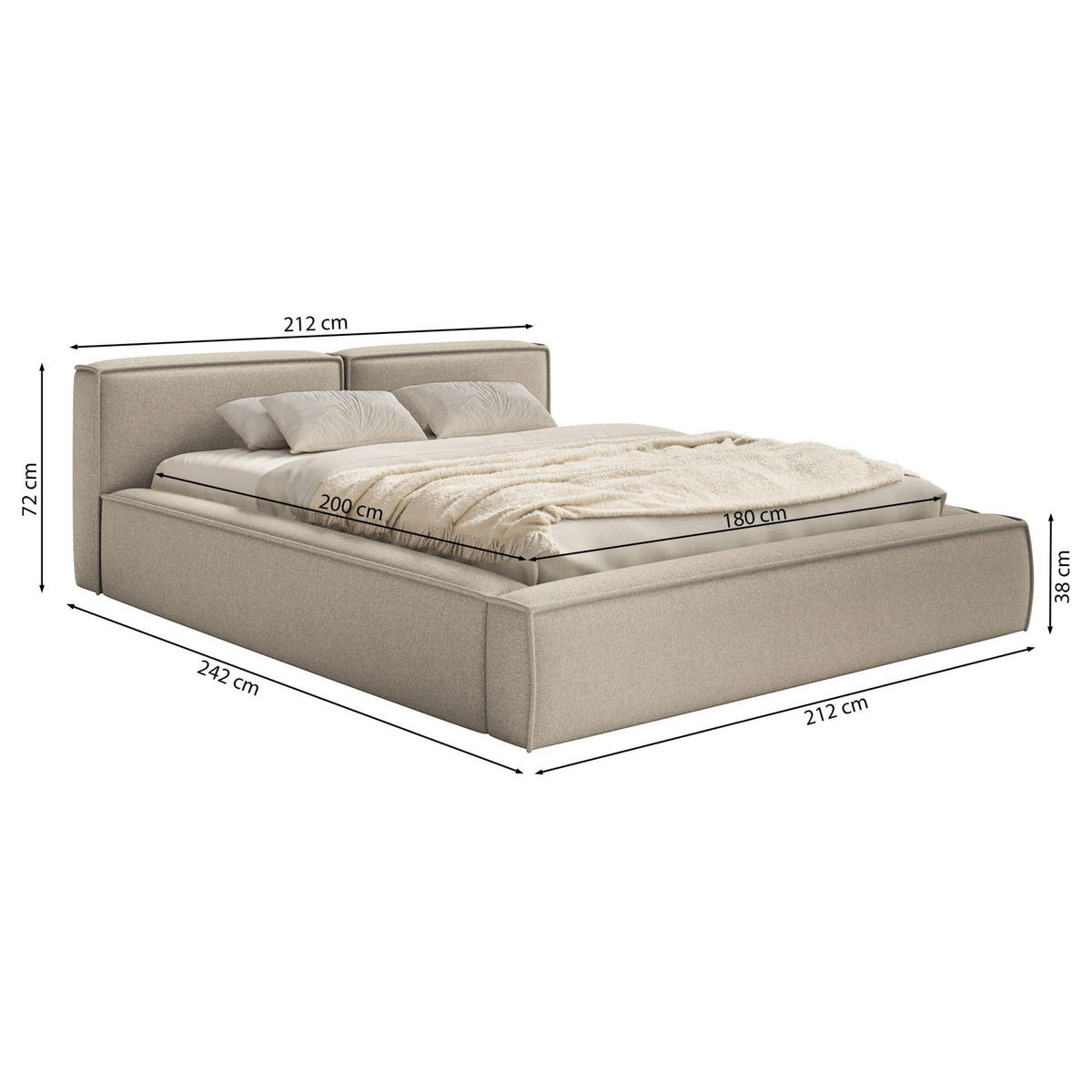 POLSTERBETT Tilves Slim Grafitgrau 180x200 cm - Schwarz/Graphitfarben, Kunststoff/Textil (180/200cm) - Selsey