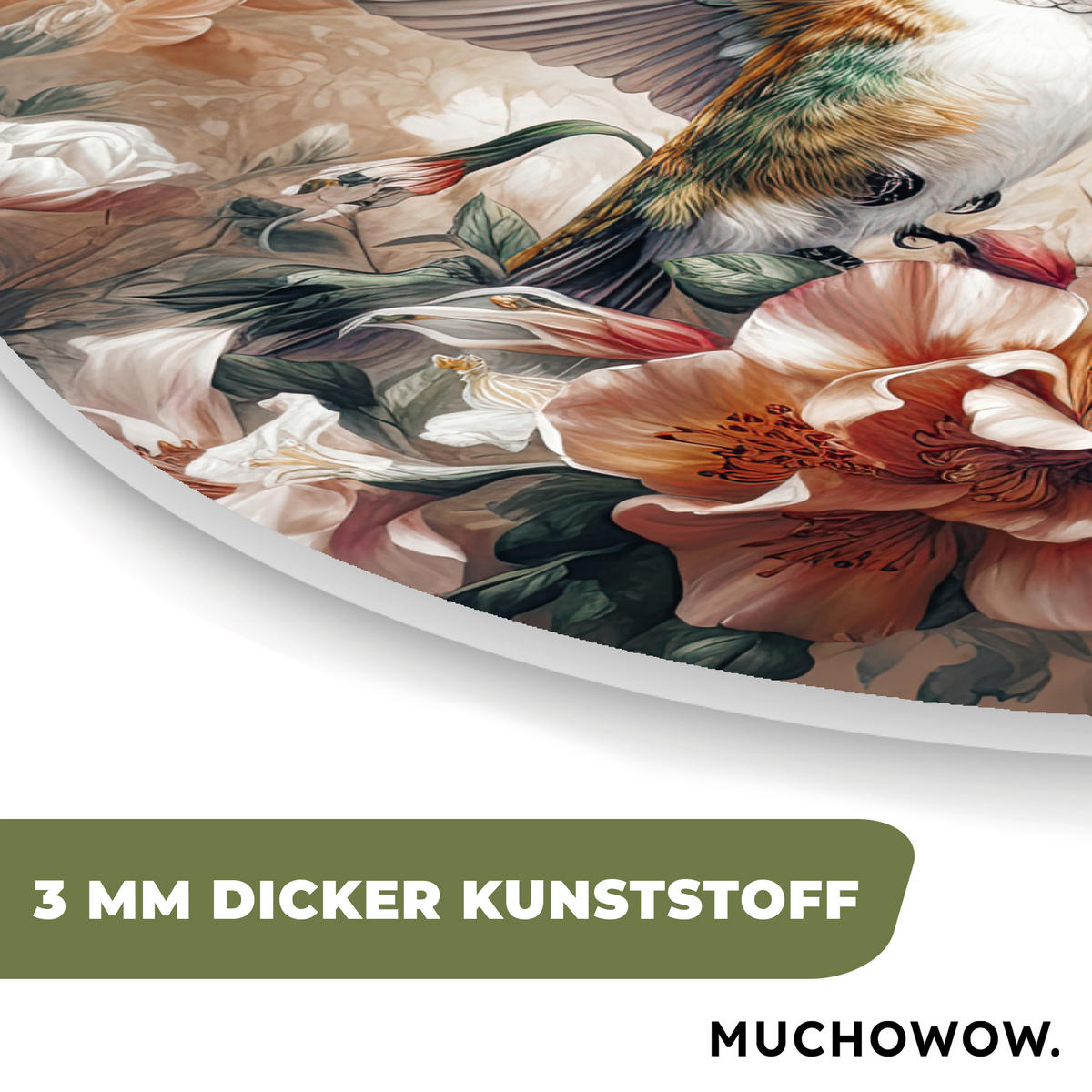 WANDBILD Kolibri - Vögel - Blumen - Natur 40x40 cm - Altrosa, Kunststoff (40/40cm) - MuchoWow