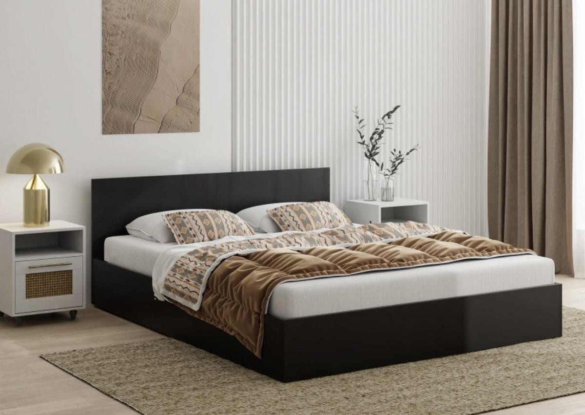 BETT Schwarz ALDO Mit Matratze Und Bettkasten 140x200 cm - Schwarz, Textil (140/200cm) - Sepro Meble