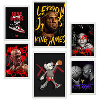 POSTER Set Mit 6 Grafiti Pop King James Jordan Nike Basquiat Kobie A3 & A4 Weißer Rahmen - Weiß, Papier (29/3cm) - Nacnic