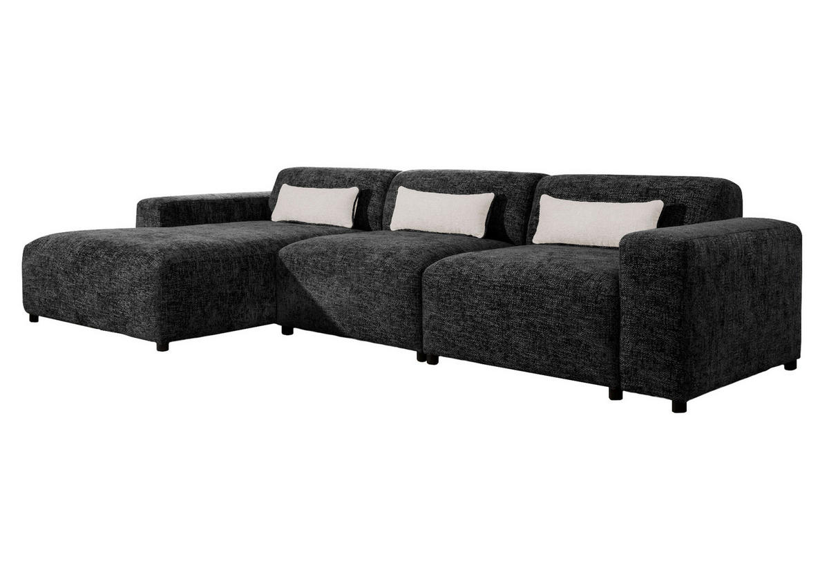 ECKSOFA L Form Jughlio Schwarz 331/165/75 cm Links mit Schlaffunktion - Schwarz, Kunststoff/Textil (165/331cm) - AX Living