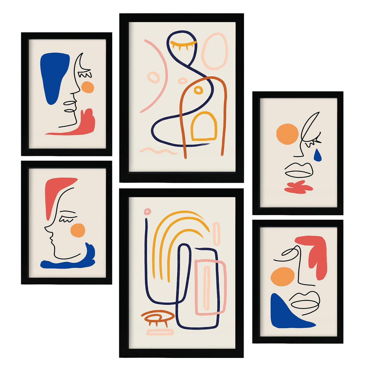 POSTER Set Mit 6 Jazzy Arts 3 In Weibliche Zusammenfassung A3 & A4 Schwarzer Rahmen - Schwarz, Papier (29/3cm) - Nacnic