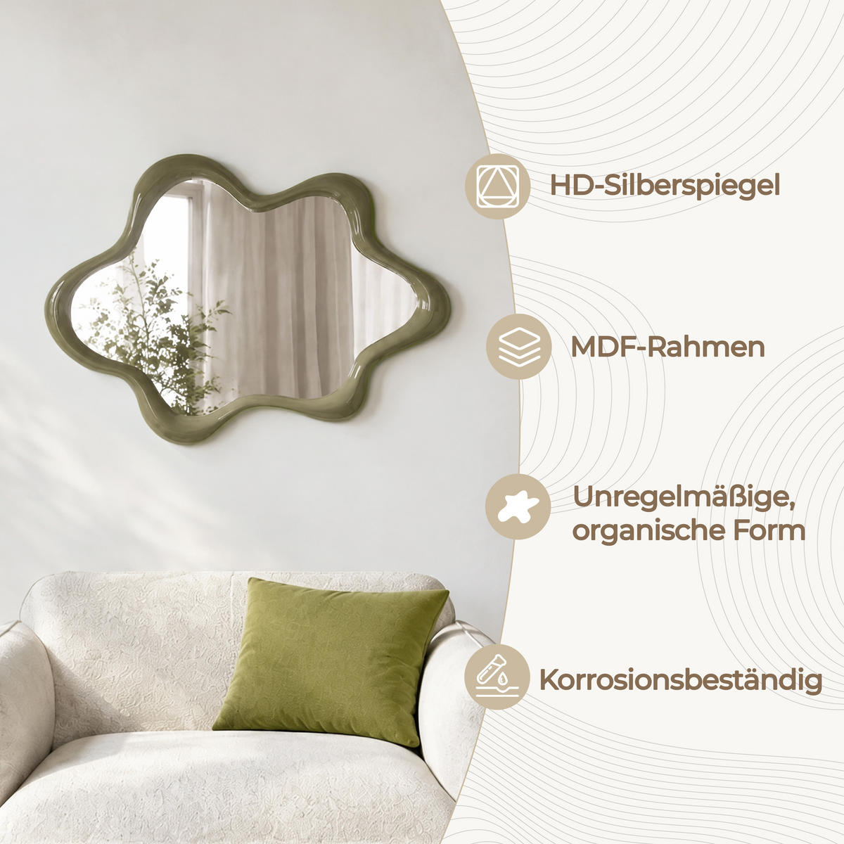 SPIEGEL Grün in Blumenform 70.5×50 cm - Grün, Glas/Holz (50/3.5/70.5cm)