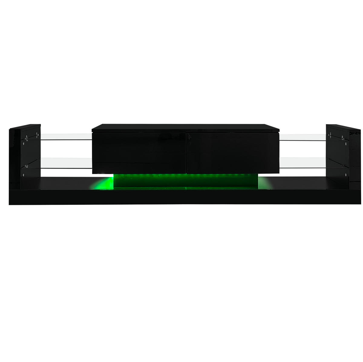 LOWBOARD 181/38/38 cm in Schwarz mit LED-Beleuchtung und Hochglanzfront - Schwarz, Holzwerkstoff (181/38/38cm) - Flora Grace