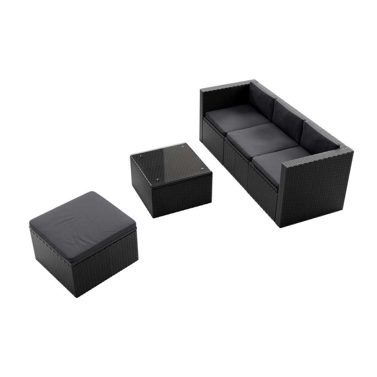 LOUNGEGARNITUR Punta Cana inkl. Abdeckung 3-tlg. - Schwarz, Kunststoff - Juskys