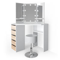 ECKSCHMINKTISCH Arielle Weiß/Sonoma 110 cm mit LED Beleuchtung und Hocker - Weiß/Sonoma Eiche, Holzwerkstoff (110/141.5/54cm) - Vicco