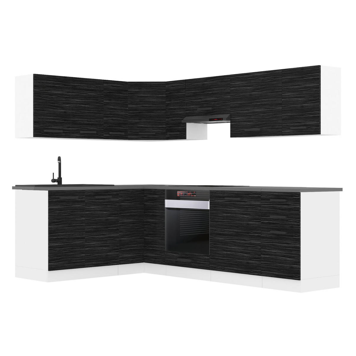 KÜCHE L-Form Janet, mit Arbeitsplatten, Königliches Ebenholz - Schwarz, Holz (360/204/60cm) - B BELINI GROUP