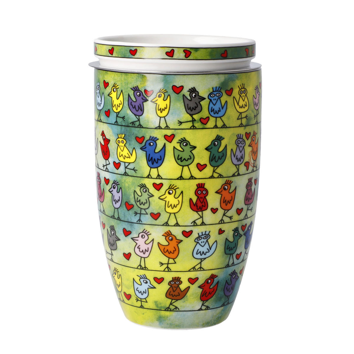 TEETASSE James Rizzi - Birds on a Love Wire, Fine Bone China, Bunt, 450 ml - Multicolor, Keramik (0.45L) - Goebel