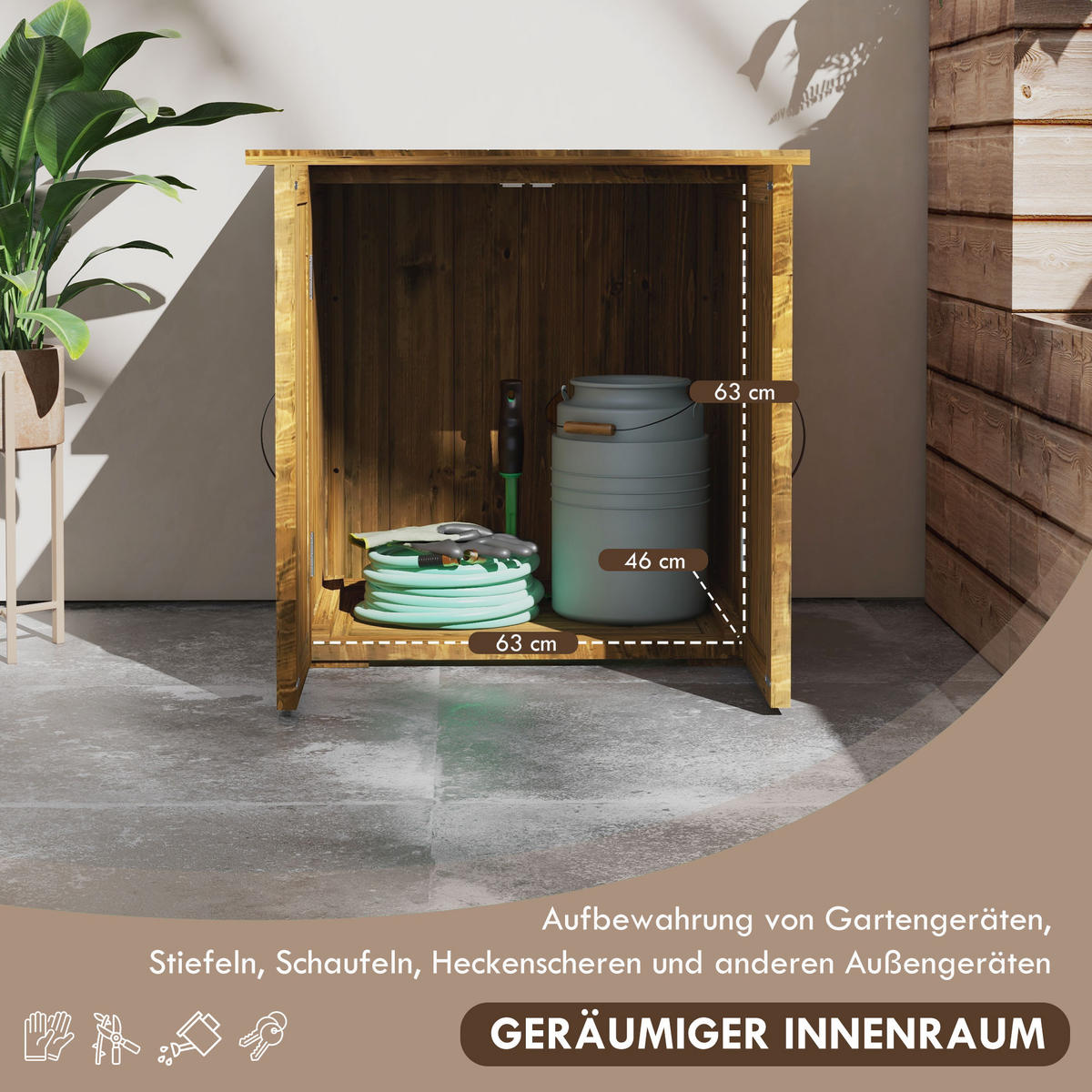 GARTENSCHUPPEN, Holz-Geräteschrank, Wetterfest, Doppeltür, für Garten, Balkon, Braun - Braun, Holz (55/72/77cm) - Outsunny