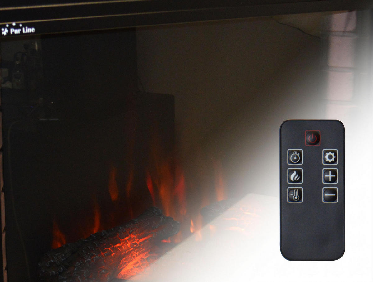 ELEKTROKAMIN Schwarz Wandmodell mit Heizung 2000 W - Schwarz, Glas (76/61/25cm) - Purline