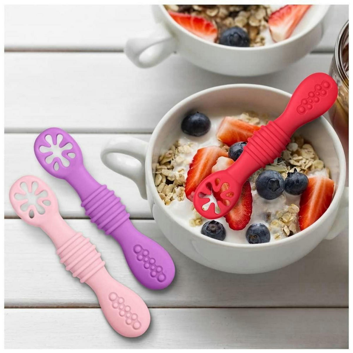 BABY Lernlöffel 4-teiliges Set Silikon Mehrfarbig - Multicolor, Kunststoff