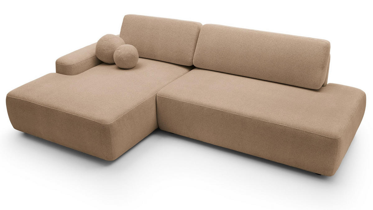 ECKSOFA 275 cm mit Schlaffunktion Orea O, Links, Braun - Braun, Holz (276/164cm) - Emporius