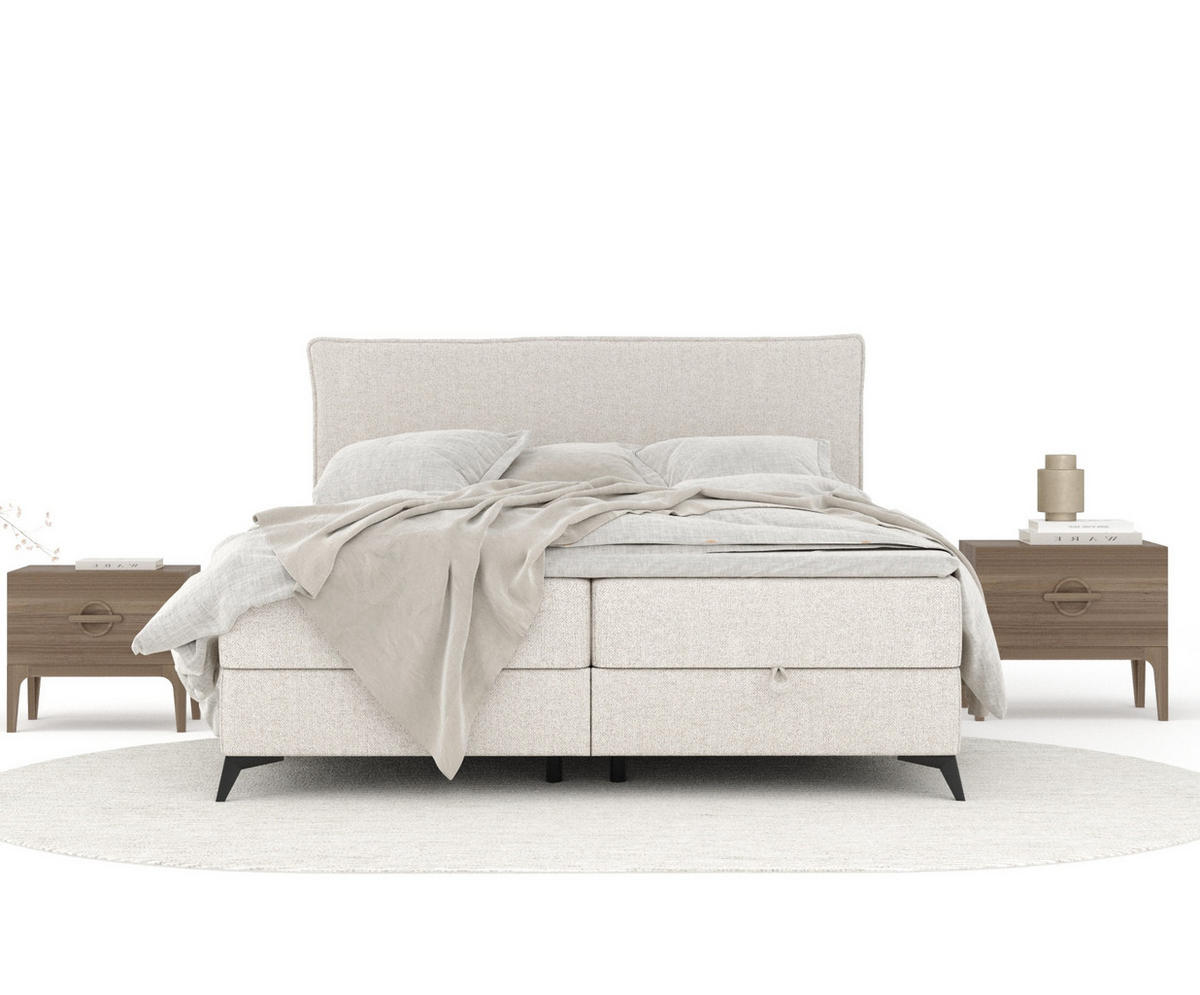 BOXBETT Peru Creme 160/200 cm im Webstoff - Creme/Schwarz, Holz/Holzwerkstoff (160/200cm) - Maison de Reve