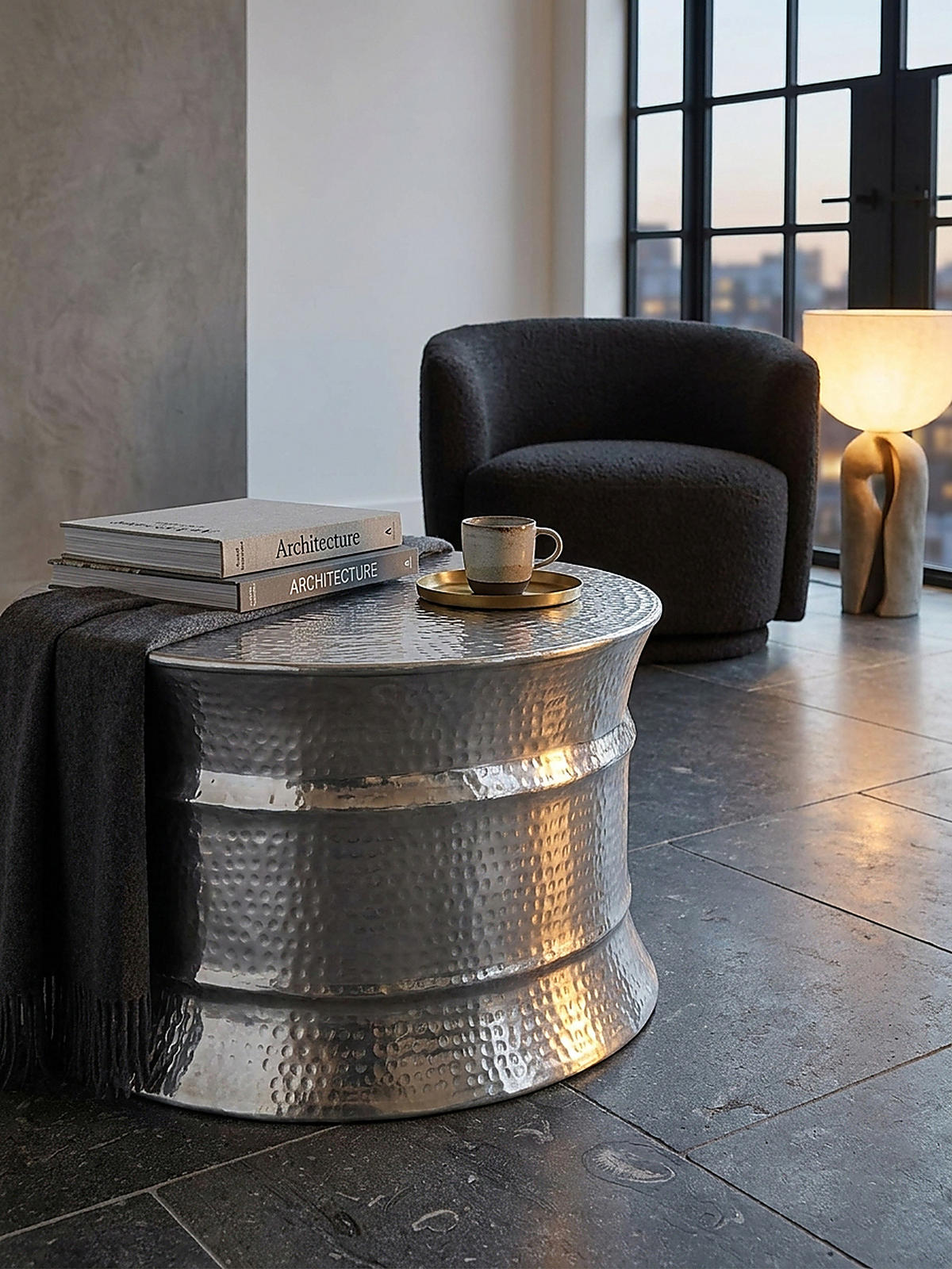 COUCHTISCH orientalisch rund Aluminium Hammerschlag-Look handgefertigt, Silber 62 x 62 x 41 cm - Silberfarben, Metall (62/62/41cm) - KADIMA DESIGN