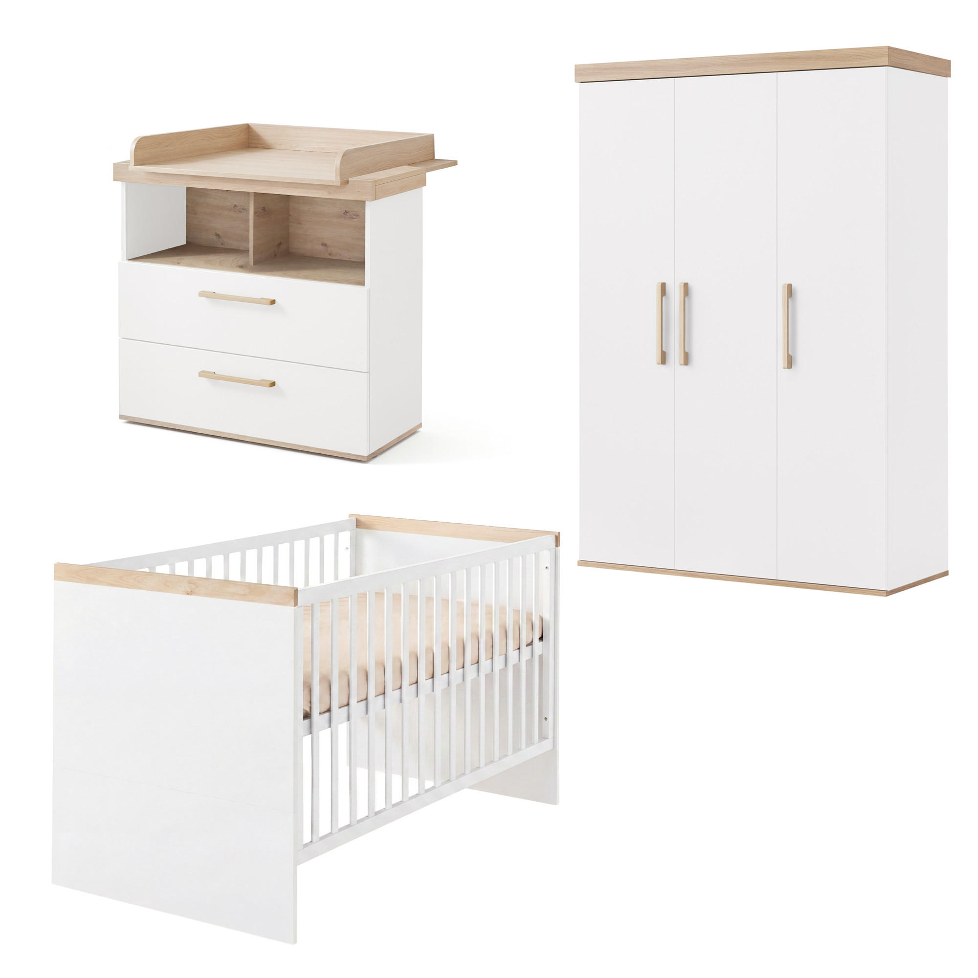 BABYZIMMER-SET Jimmy 3-teilig - Weiß, Holzwerkstoff (138/195/53cm) - Roba