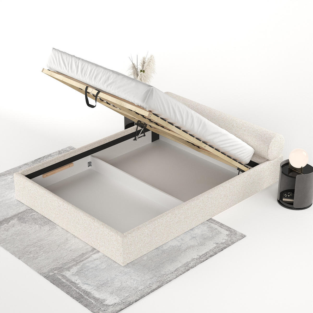 POLSTERBETT Solvo mit Stauraum 200/200 cm Creme im Blur Stoff - Creme/Schwarz, Holz/Holzwerkstoff (200/200cm) - AltaBeds
