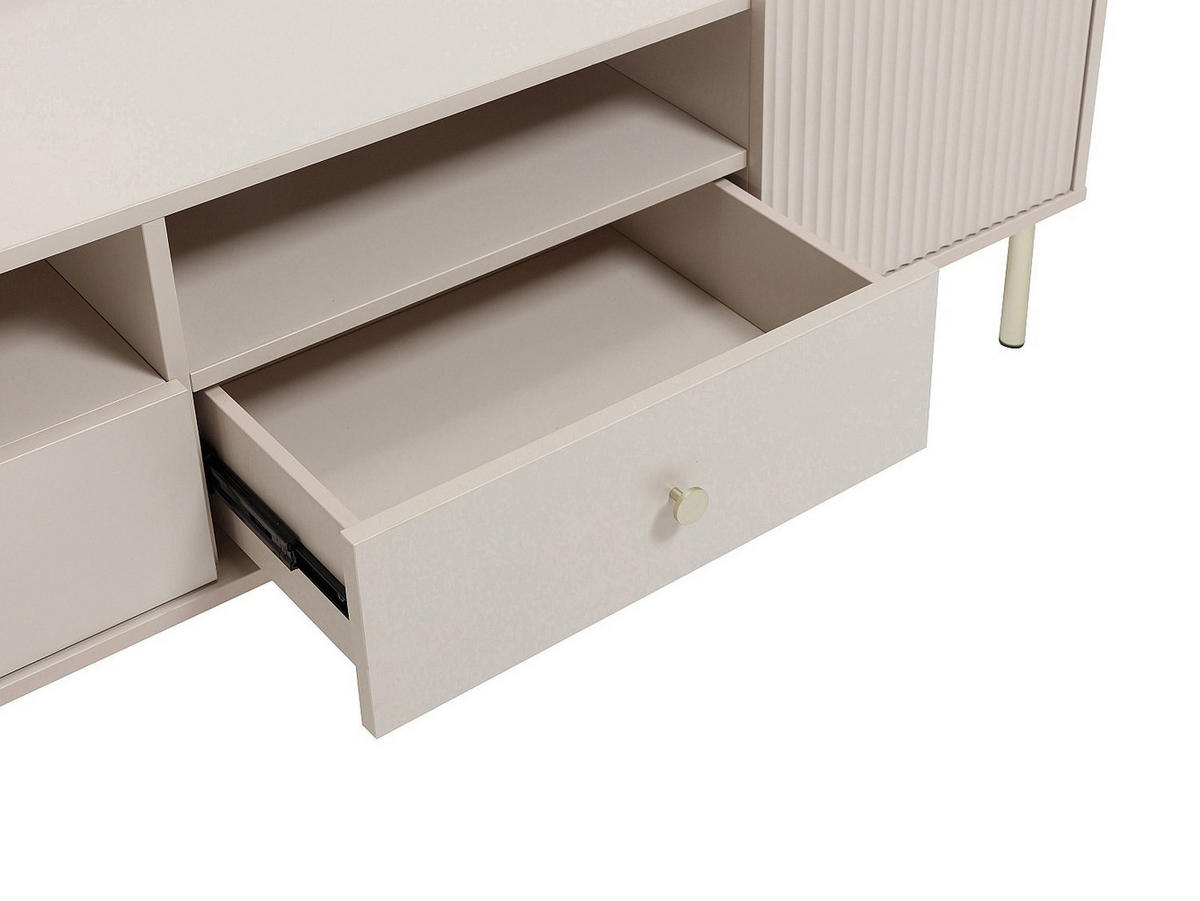 TV-MÖBEL mit 2 Türen, 2 Schubladen und 2 Fächern – Beige & Gold – LUNAOR - Beige, Holz (180/54/40cm) - Vente-Unique