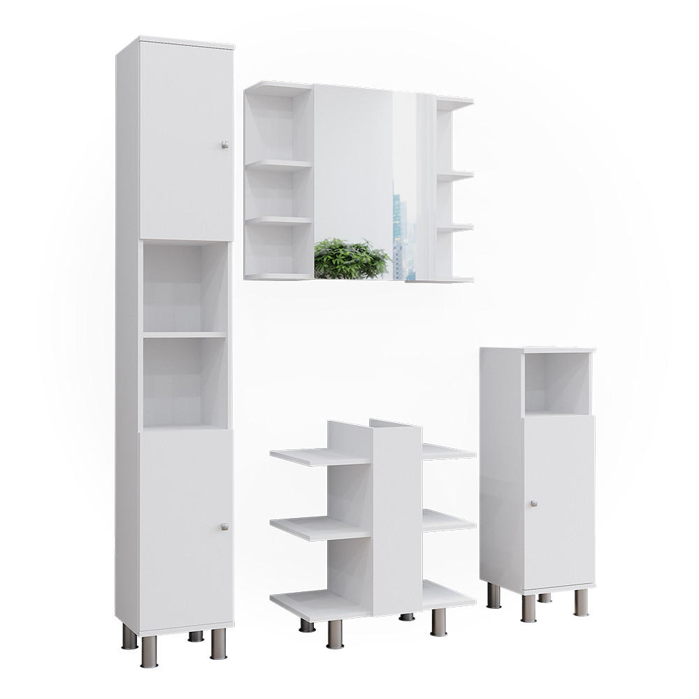 BADMÖBEL-SET Fynn Weiß 4 Teile - Weiß, Holzwerkstoff (79.6/190/36.6cm) - Vicco
