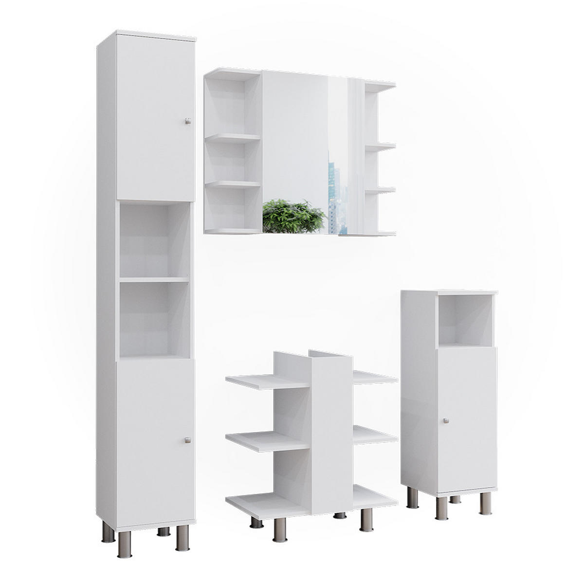 BADMÖBEL-SET Fynn Weiß 4 Teile - Weiß, Holzwerkstoff (79.6/190/36.6cm) - Vicco