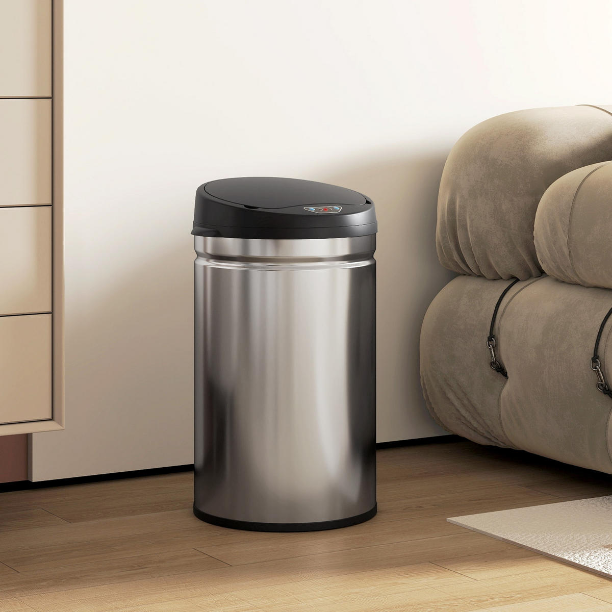 MÜLLEIMER mit Sensor 30L 32/30,5/51 cm Edelstahl Silber AUTOMATISCHE ÖFFNUNG Küche - Silberfarben, Metall (30.5/51/32cm) - Rolipo