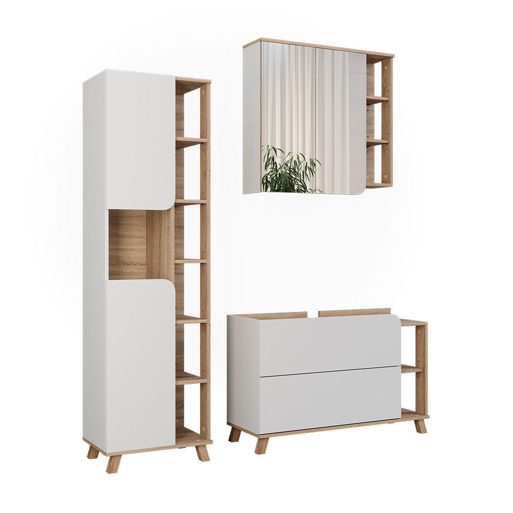 BADMÖBEL-SET Karen Sonoma/Weiß 3 Teile - Weiß/Sonoma Eiche, Holzwerkstoff (100/65/35cm) - Vicco