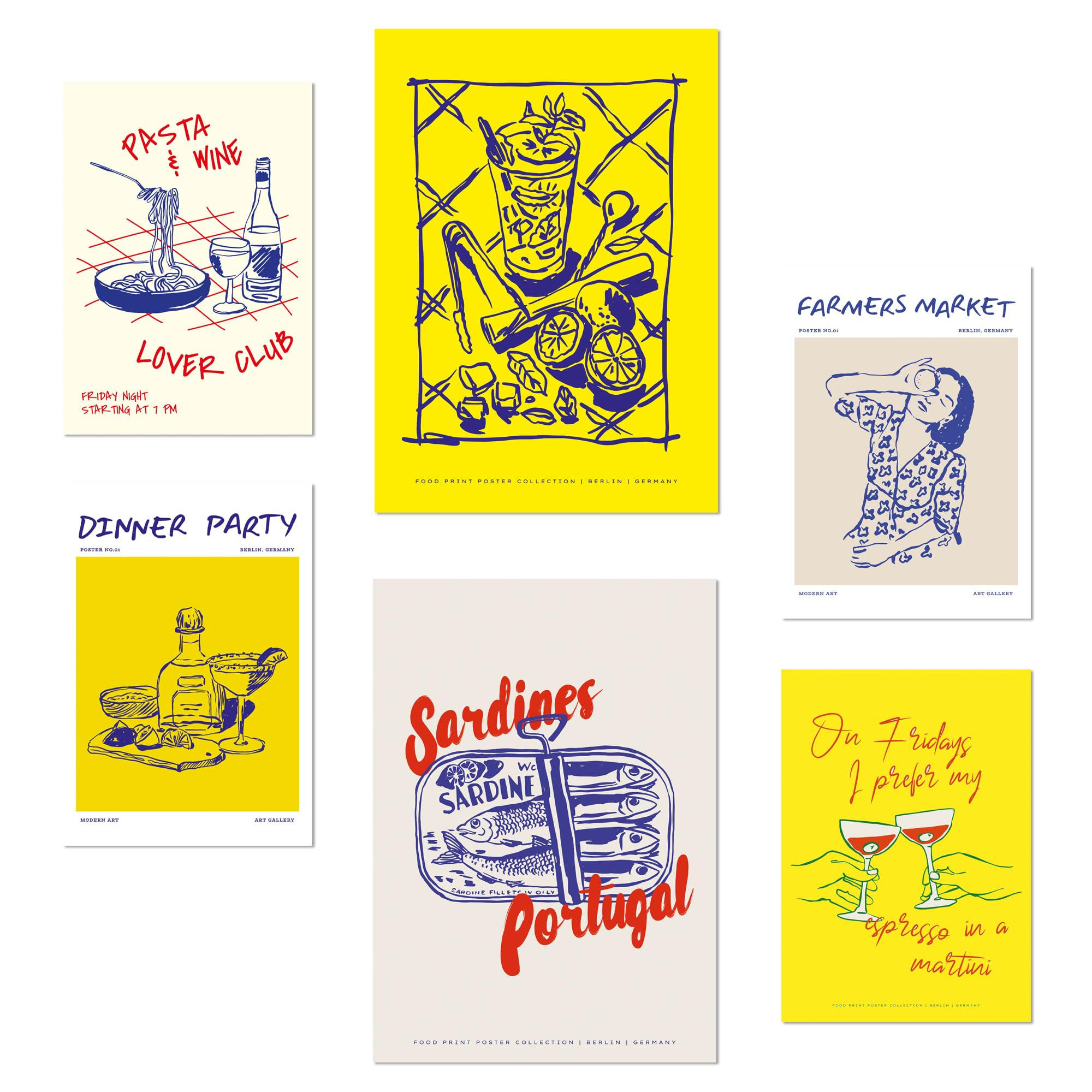 POSTER Set Mit 6 Von Lebensmitteln & Essen Im Gelben Pop Art A3 & A4 Rahmenlos - Klar, Papier (29/3cm) - Nacnic