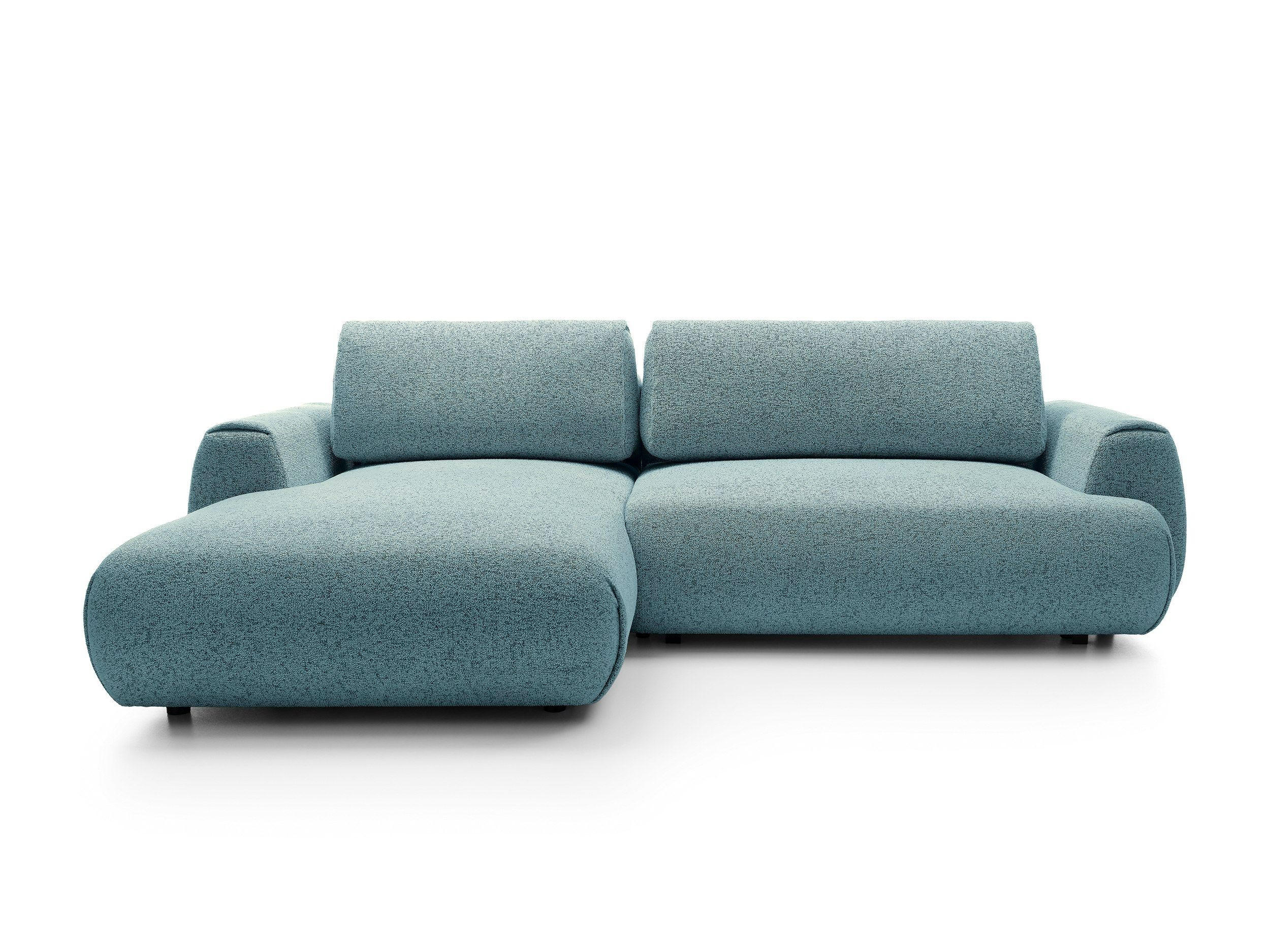 ECKSOFA ZEST Blau Geflochtener Stoff mit Schlaffunktion - Blau, Holz (270/167cm) - MASSENO