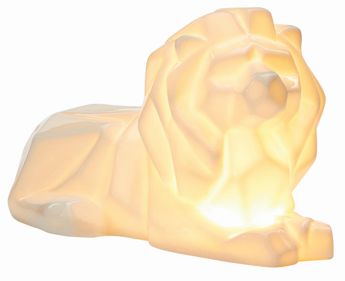LED-PORZELLANFIGUR - stilvolle Origami-Deko mit warmweißem Licht und Timer, Löwe, batteriebetrieben - Weiß, Keramik (11.7/19.4/12.7cm) - Northpoint