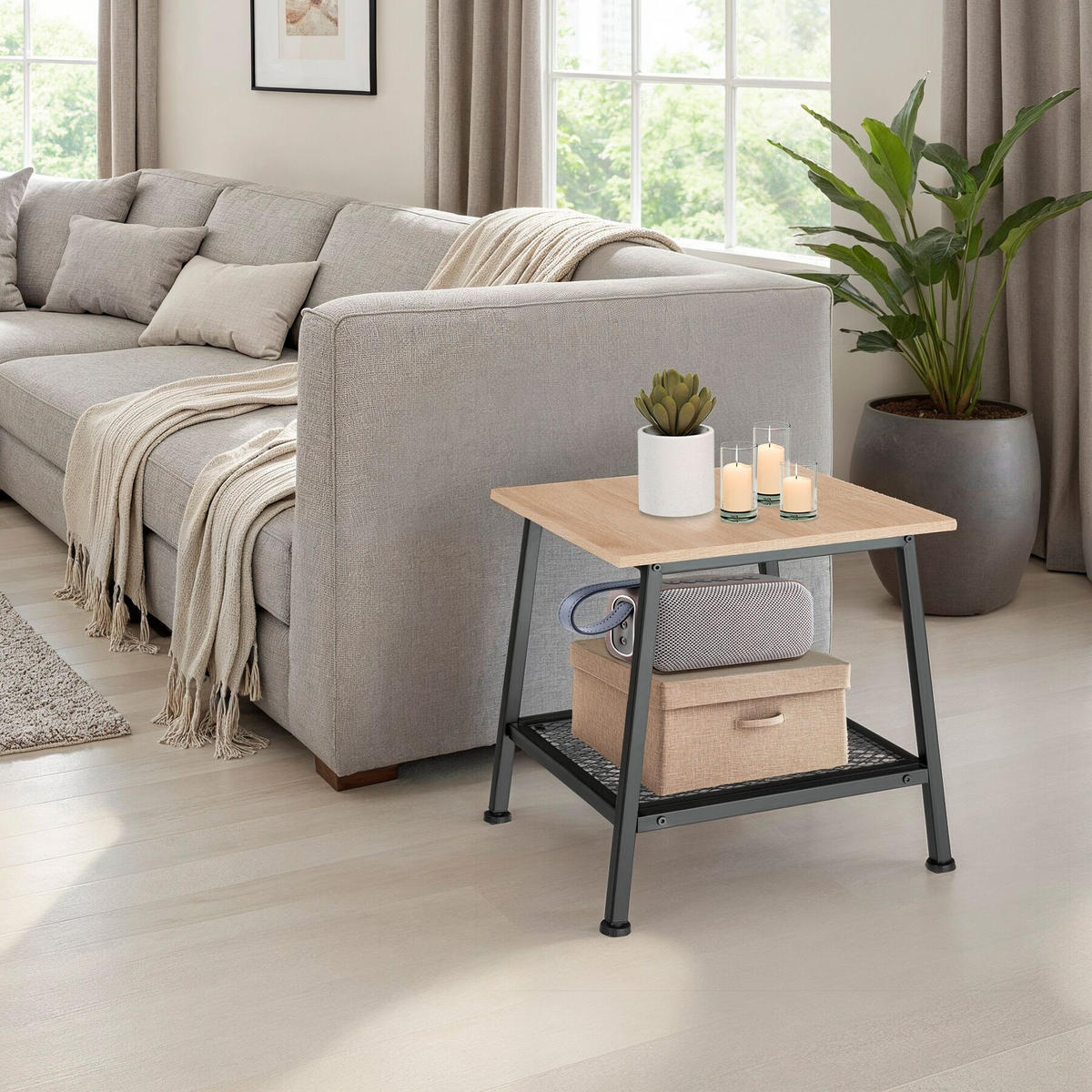 BEISTELLTISCH Bedford,45,5 x 45 x 47 cm,Industrial Holz hell, Eiche Sonoma - Naturfarben, Holz (45.5/45/47cm) - tectake