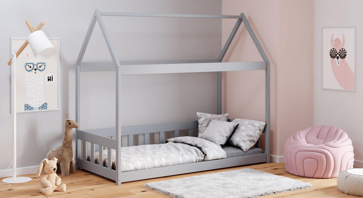 HAUSBETT Domi aus Holz, Grau 80x180 cm - Grau, Holz (180/80cm) - WFL GROUP