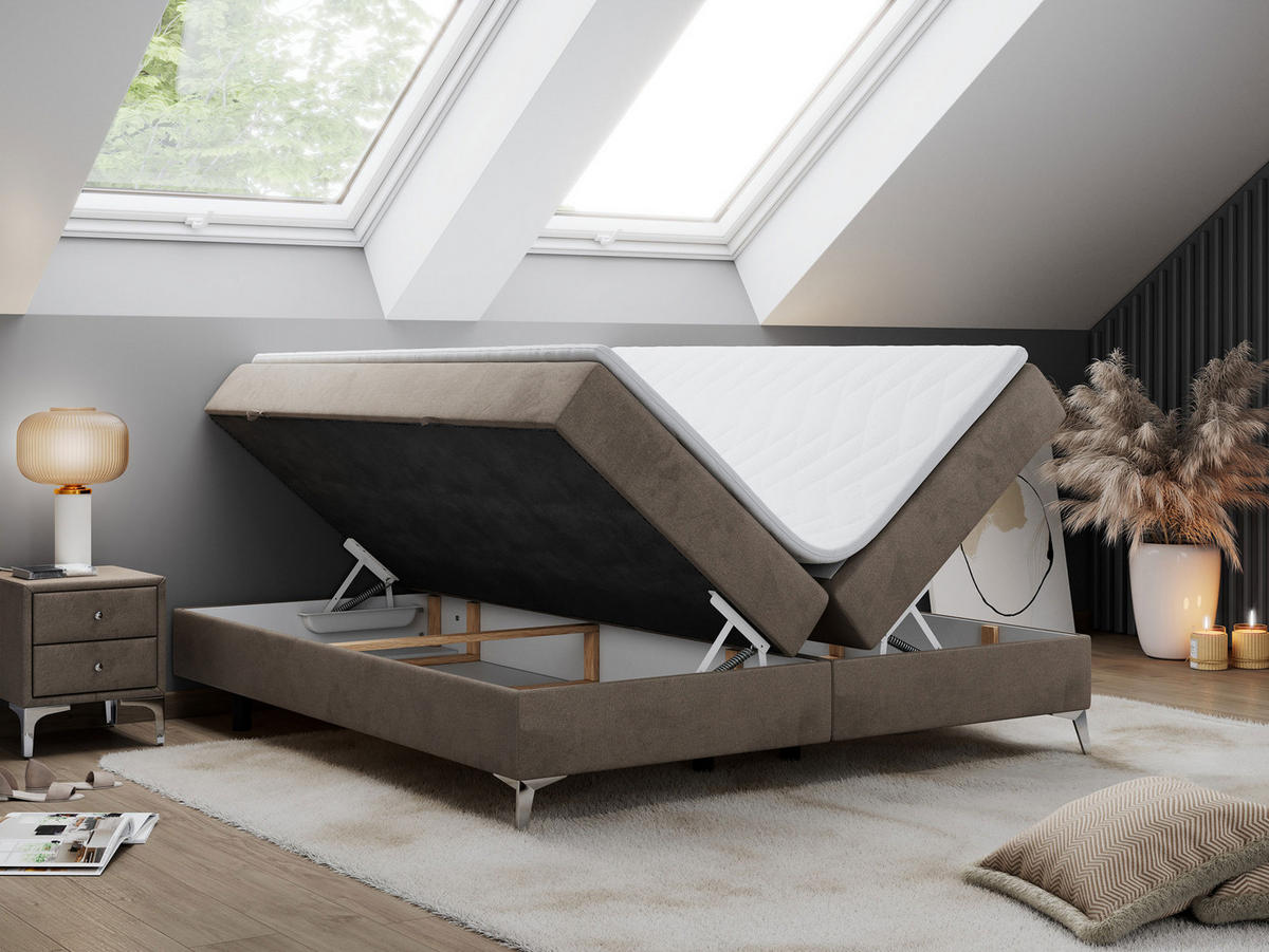 BOXBETT LESS 140/200 Braun Velvet - H4 - Braun, Holz/Textil (140/200cm) - MKS