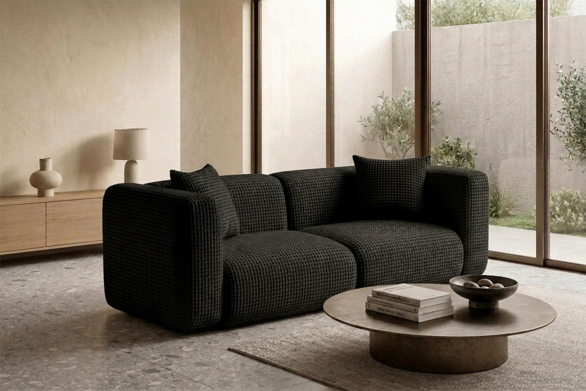 SOFA 2-Sitzer, Chenille-Stoff Cremona, Anthrazit, GRETA - Anthrazit, Holz (228/70/89cm) - Kaiser Möbel