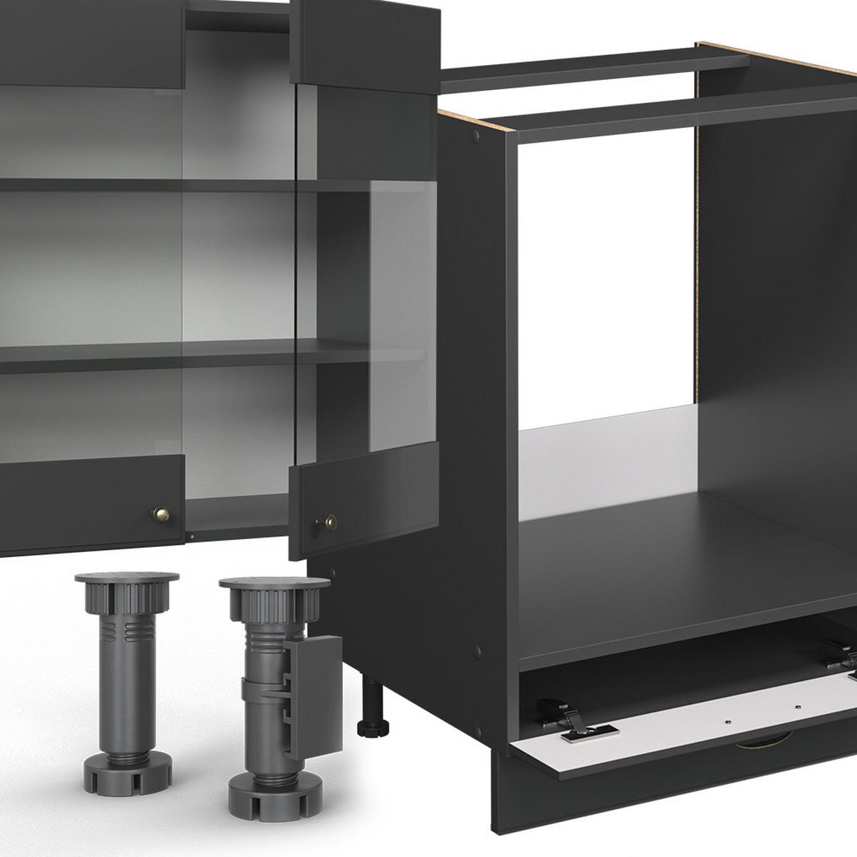 ROHOVÁ KUCHYŇ Fame-Line Anthrazit-Gold Landhaus - antracitová, kompozitní dřevo (347/81.6/46cm) - Vicco