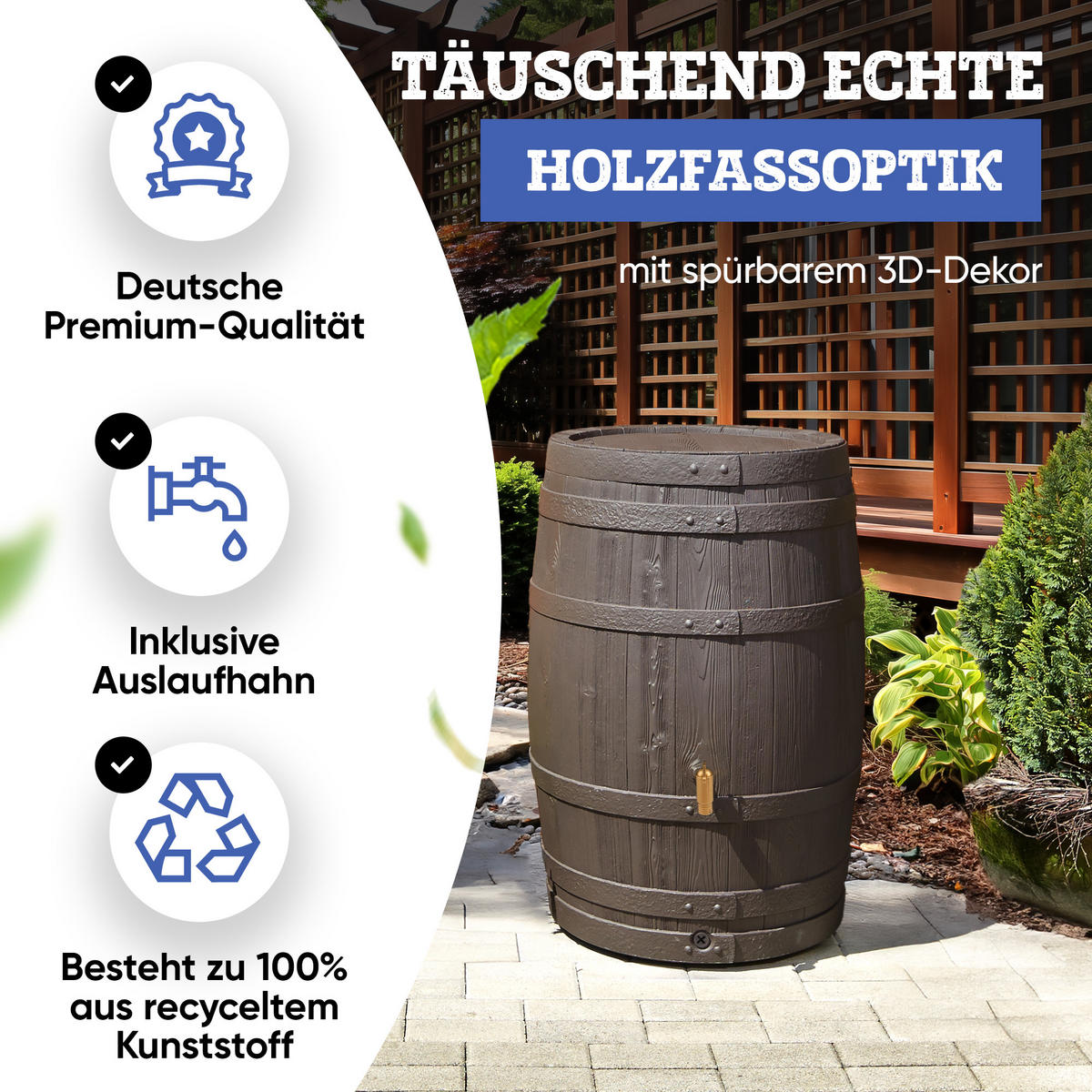 REGENFASS 250 L, dunkelbraun - Braun, Kunststoff (65/93/65cm) - 4rain