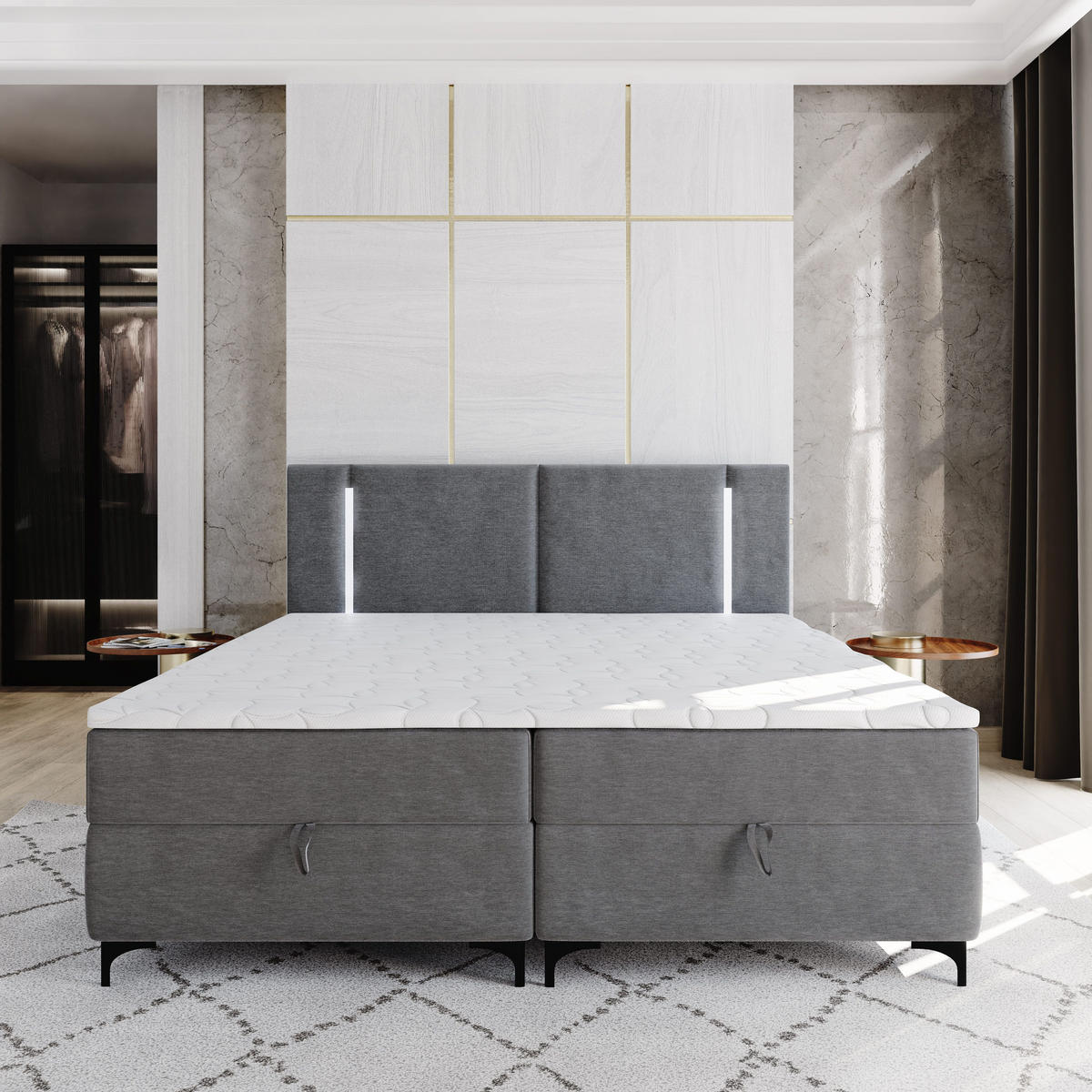 BOXBETT ALBA 160x200 cm mit Matratze und Topper - Braun - Braun, Holz (160/200cm) - MASSENO