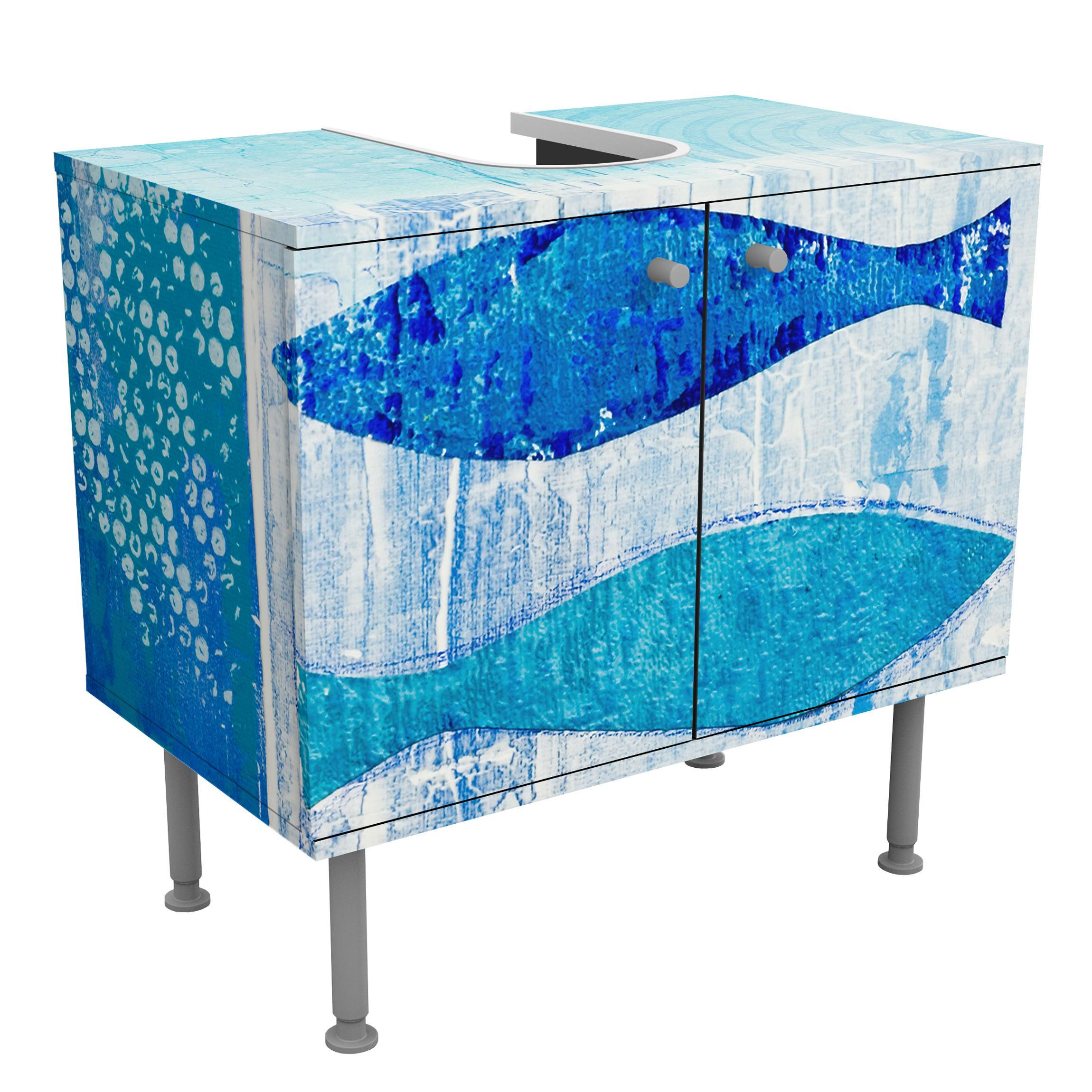 WASCHBECKENUNTERSCHRANK Fish in the Blue 60/55/35 cm - Blau, Holzwerkstoff (60/55/35cm) - Bilderwelten