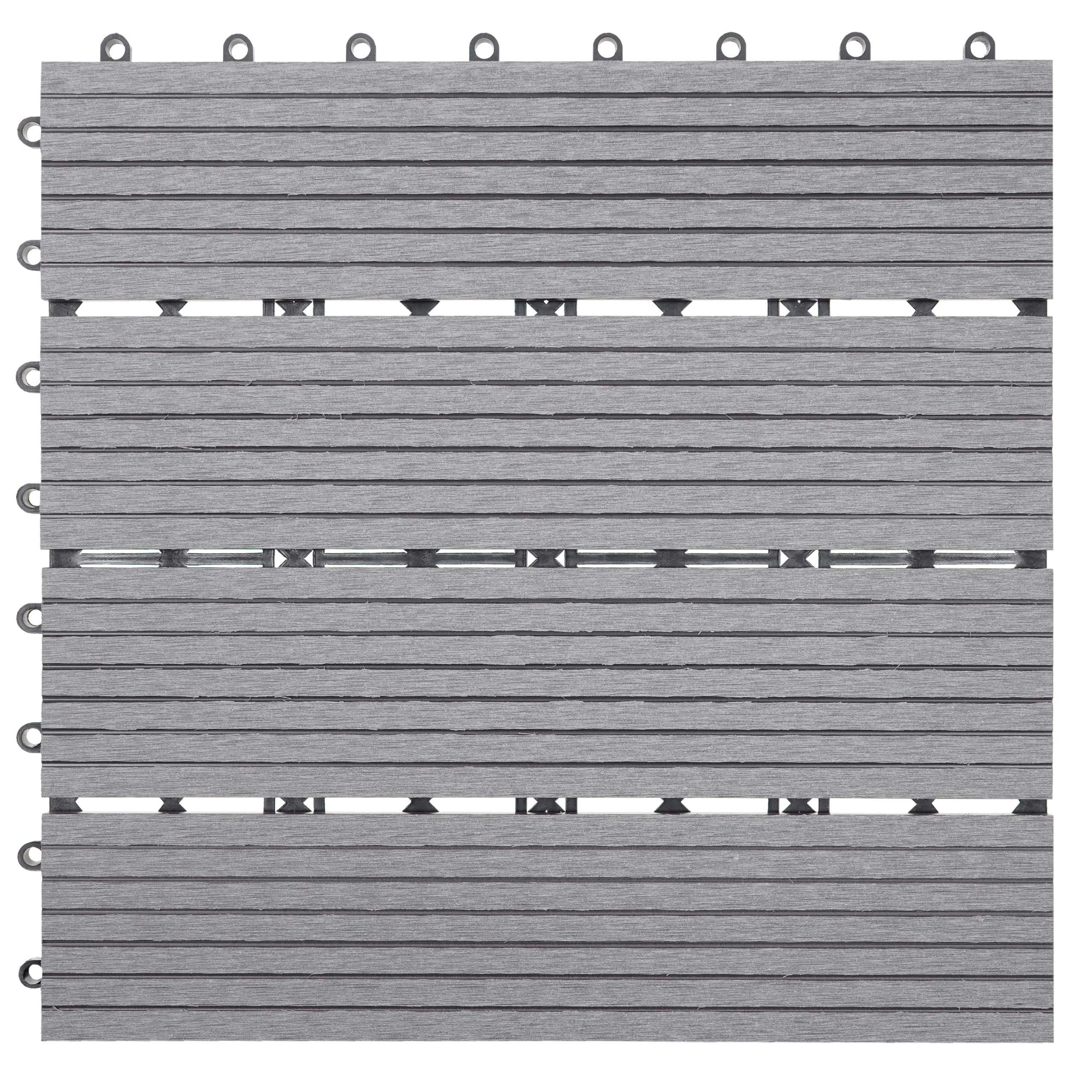 WPC BODENFLIESE 11x 30x30cm Basis Grau linear - Grau, Kunststoff (30/30/2cm) - BERLINLODGE