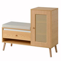 SCHUHSCHRANK Rattan Natur mit Schuhschrank, Sitzpolster, Schubladen und offenen Fächern - Naturfarben, Holz (95/80/35cm) - PARAFTA HOME