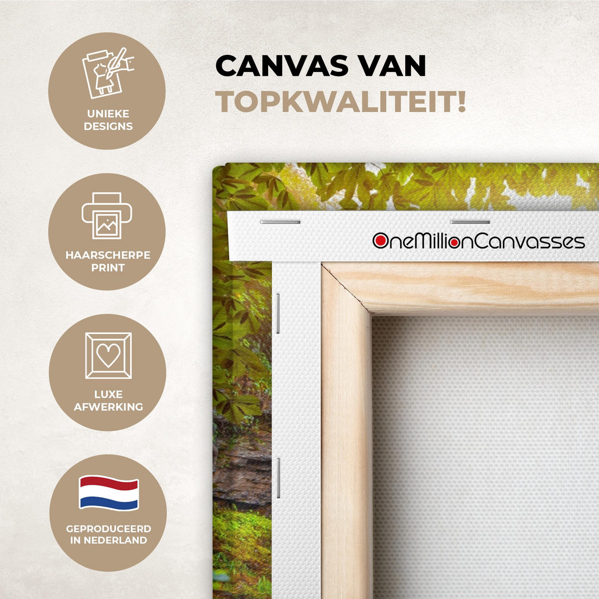 LEINWANDBILD Natur - Wasserfall - Pflanzen - Bäume - Sonne Gemälde 60x40 cm - Olivgrün, Textil (60/40cm) - MuchoWow