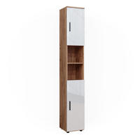 BADSCHRANK Irma Eiche 30 x 192 cm mit Türen, und offenen Fächern - Weiß Hochglanz, Holzwerkstoff (30/192/30cm) - Vicco