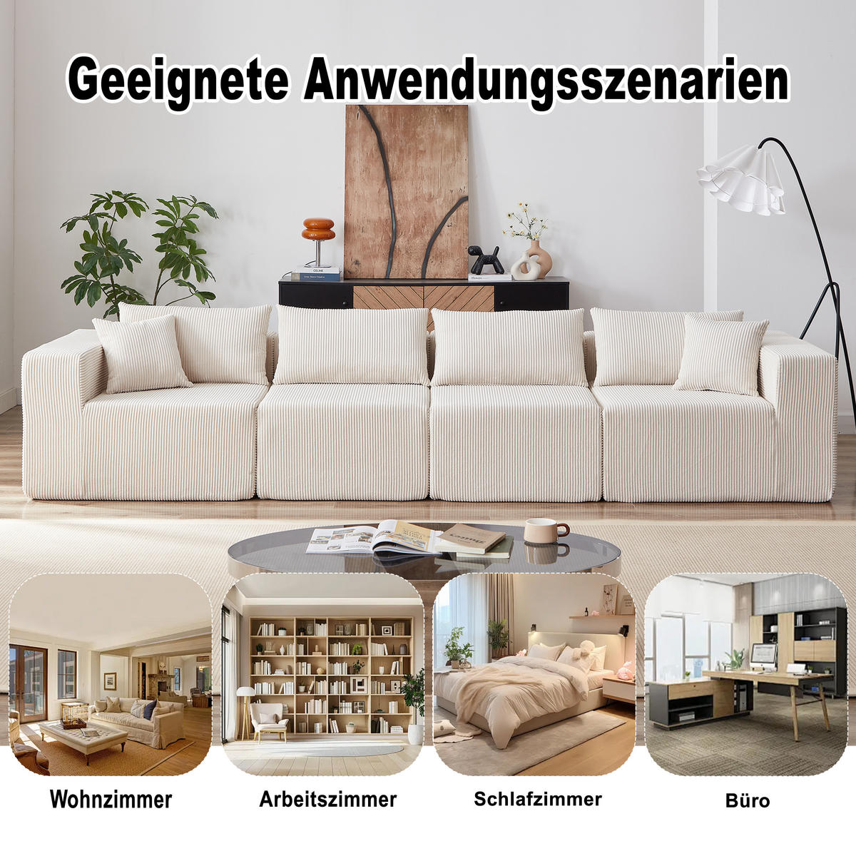 ECKSOFA 264/167/71 cm Beige Cord, 4 Sitze - Beige, Textil (167/264cm) - Oxeza