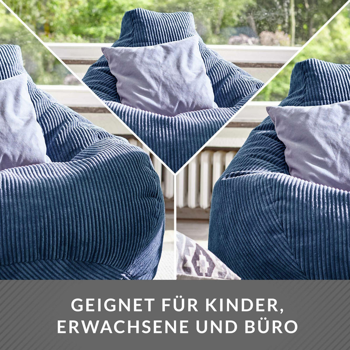 SITZSACK MIT RÜCKENLEHNE Cozy Cord - Dunkelblau, Textil (80/90/90cm) - Green Bean