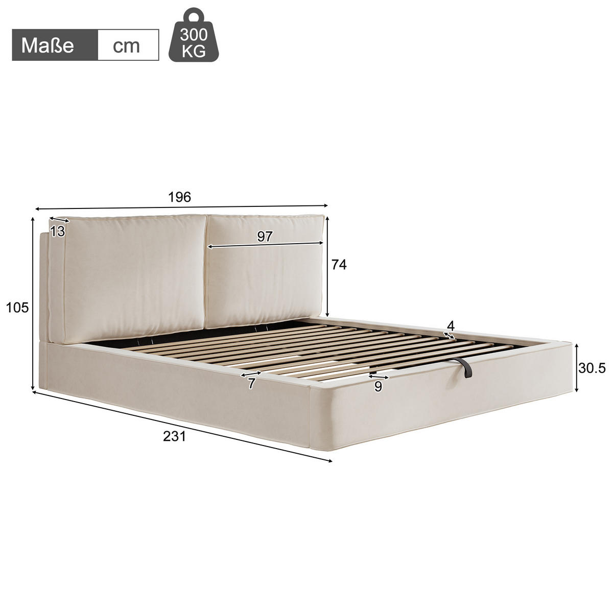 POLSTERBETT 180/200 cm mit Lattenrost und hydraulischem Bettkasten, Samt, Beige - Beige, Textil (180/200cm) - Redom